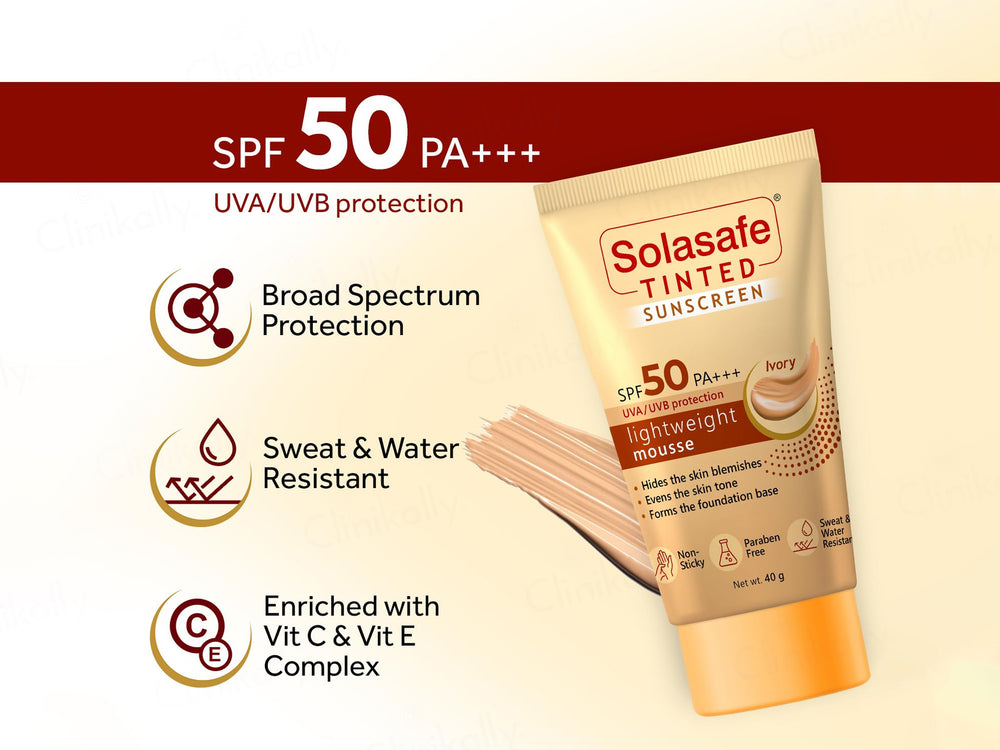 Solasafe Tinted Lightweight Mousse Sunscreen SPF 50 PA+++ (Ivory)