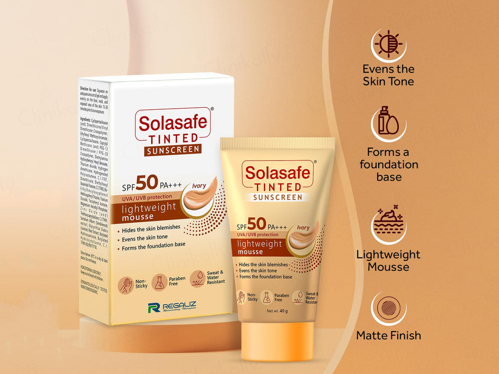 Solasafe Tinted Lightweight Mousse Sunscreen SPF 50 PA+++ (Ivory)