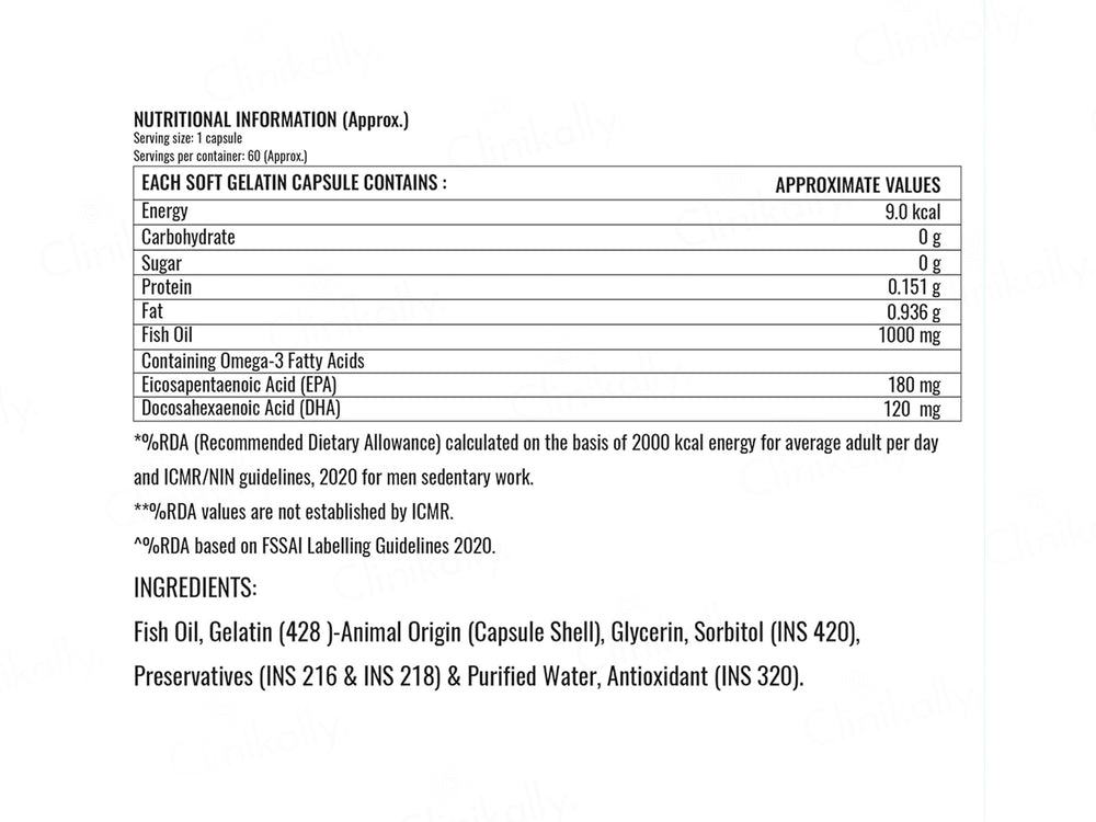 Steadfast Nutrition Fish Oil Wellness Omega 3 Fatty Acids Softgel Capsule