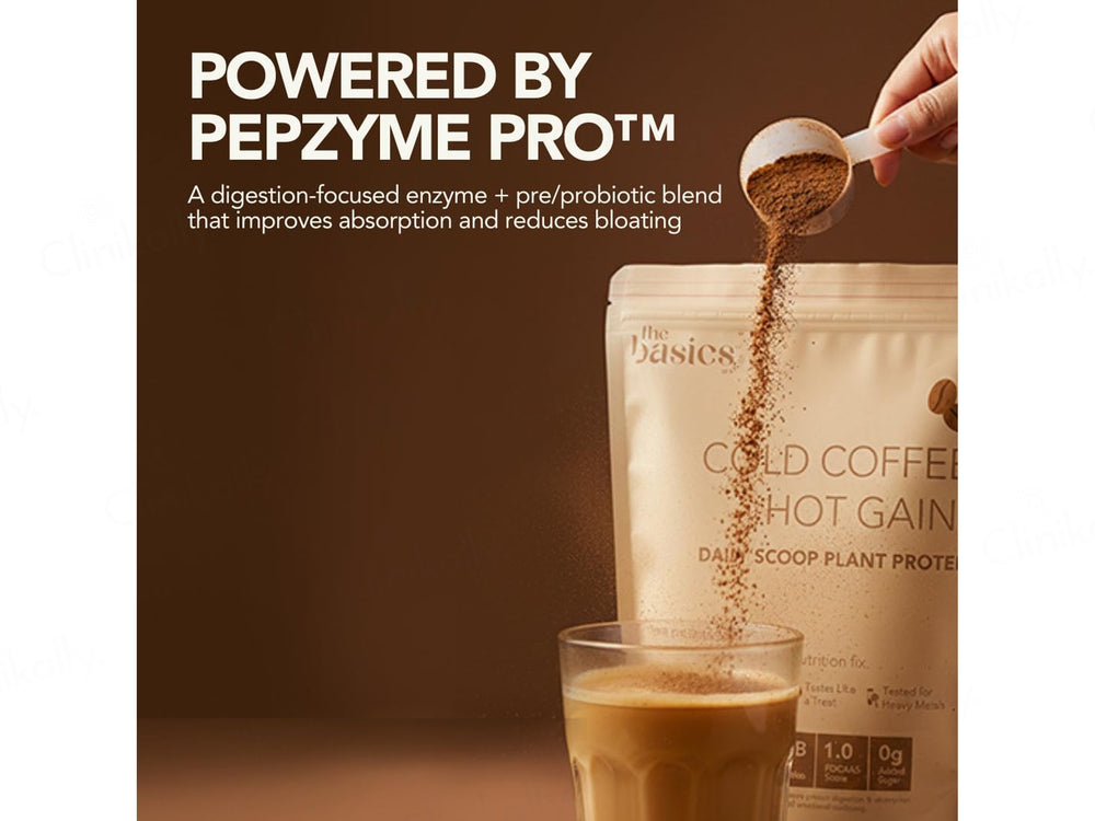 The Basics Woman Cold Coffee, Hot Gains Daily Scoop Plant Protein Powder