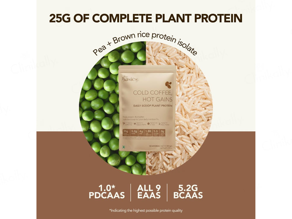 The Basics Woman Cold Coffee, Hot Gains Daily Scoop Plant Protein Powder