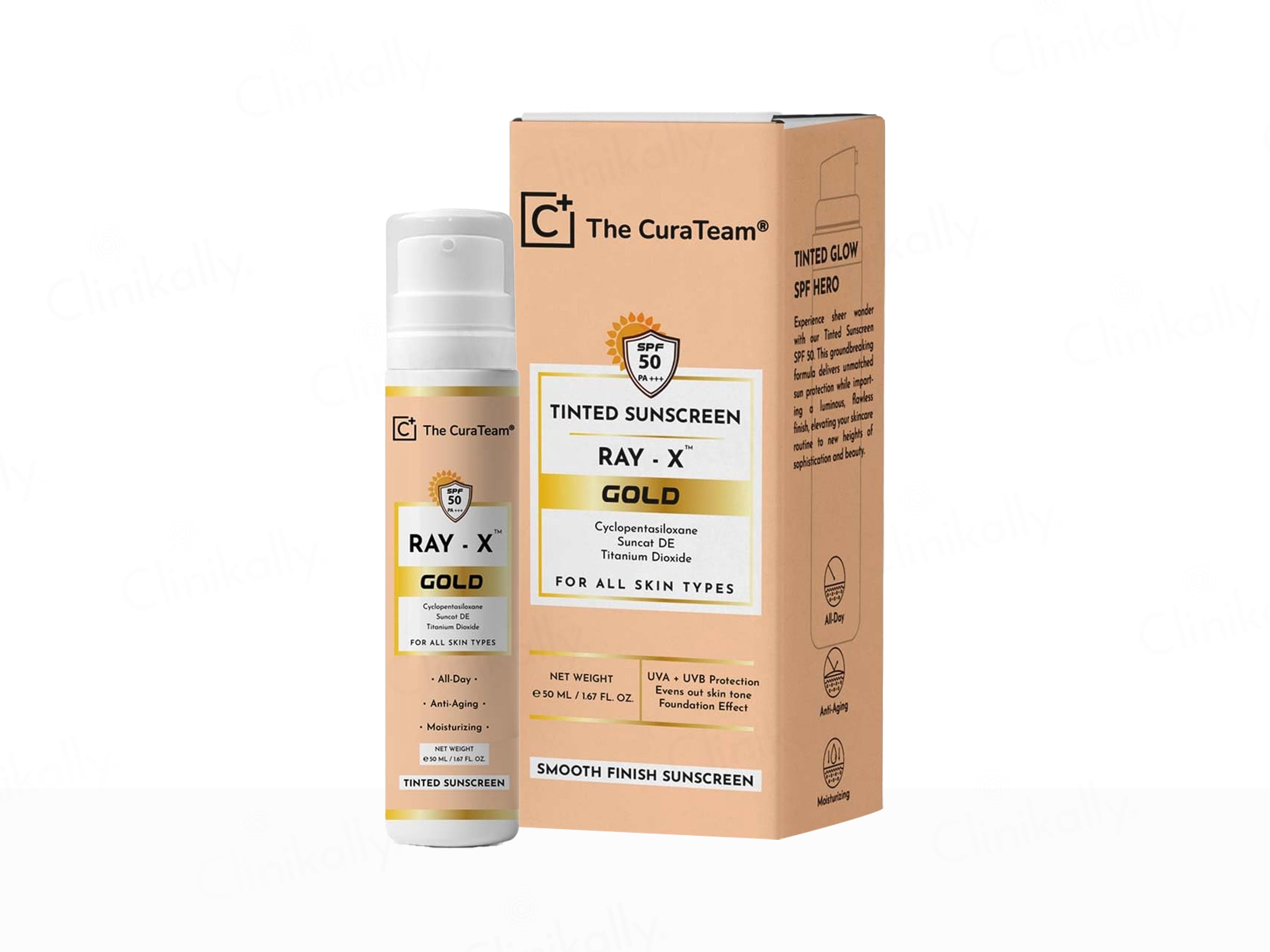 The CuraTeam Ray-X Gold Tinted Sunscreen Gel SPF 50 PA+++