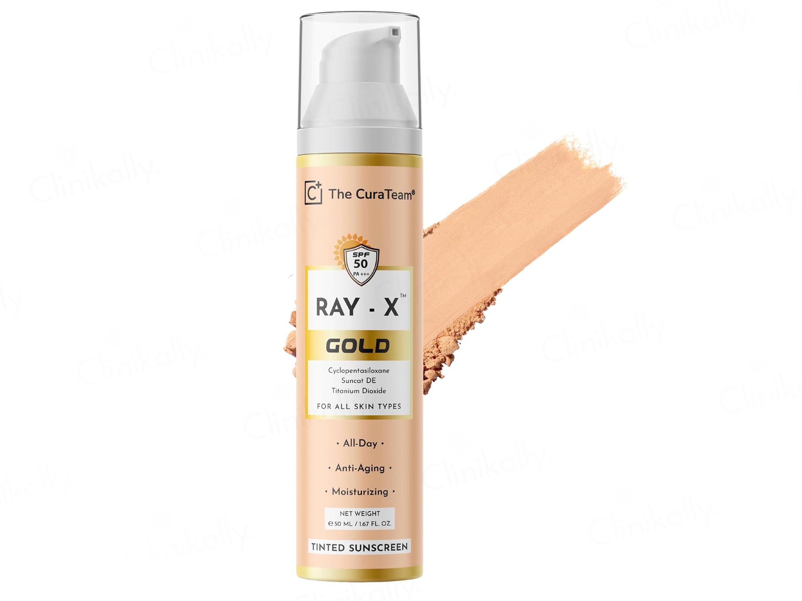 The CuraTeam Ray-X Gold Tinted Sunscreen Gel SPF 50 PA+++