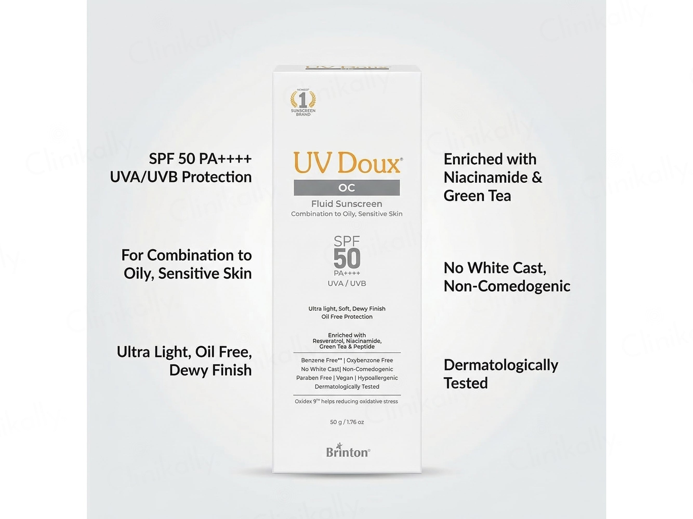 UV Doux OC Fluid Sunscreen SPF 50 PA++++ For Combination To Oily, Sensitive Skin