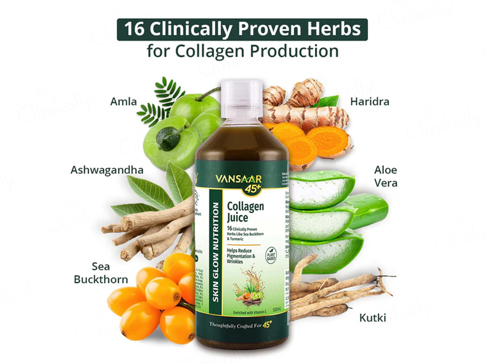 Vansaar 45+ Skin Glow Nutrition Plant Based Collagen Supplement Juice