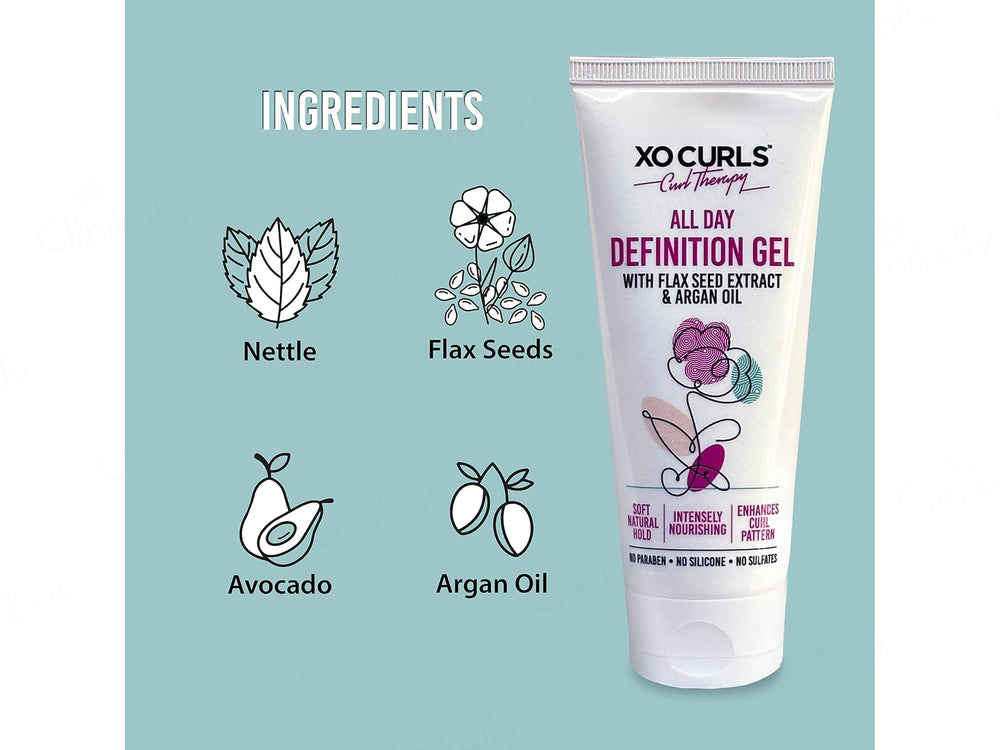 Xo Curls All Day Definition Hair Gel With Flax Seed, Argan & Avocado Oil