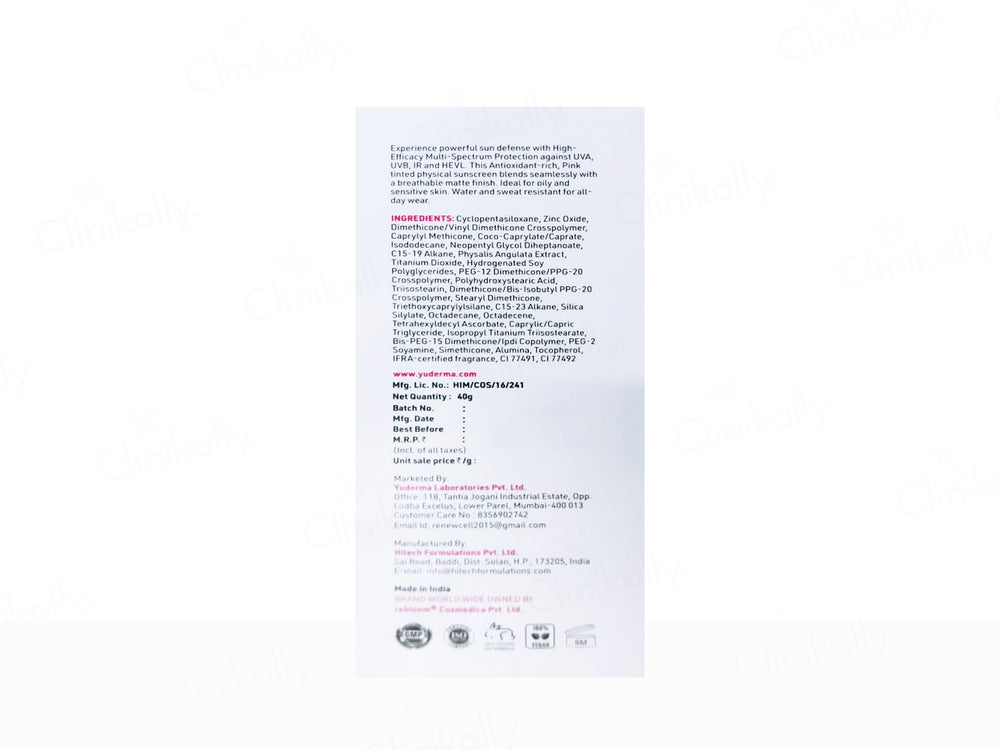 Yuderma Eclipse Solaire Matte Effect Cushiony Pink Tint Non-Aqueous Sunscreen SPF 55 PA++++