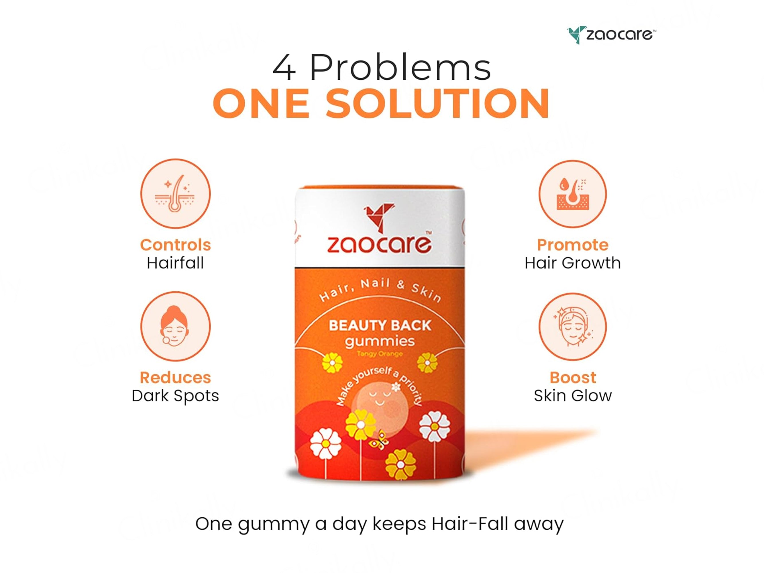 Zaocare Beauty Back Gummies For Hair, Nail & Skin - Tangy Orange Flavour