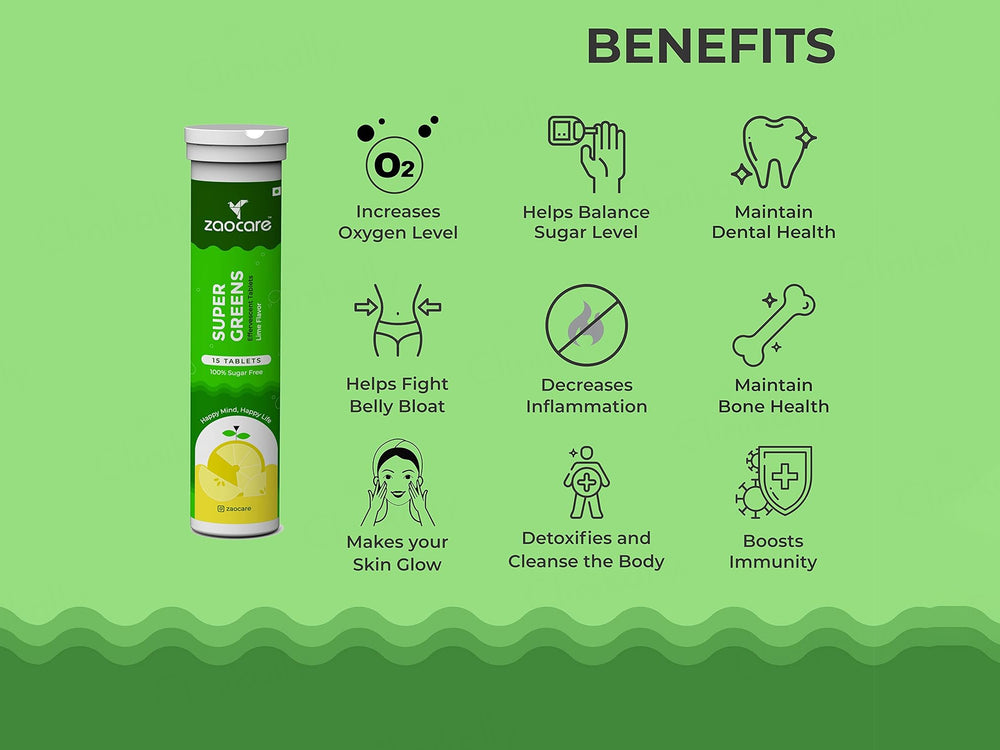 Zaocare Super Greens Effervescent Tablet - Lime Flavour
