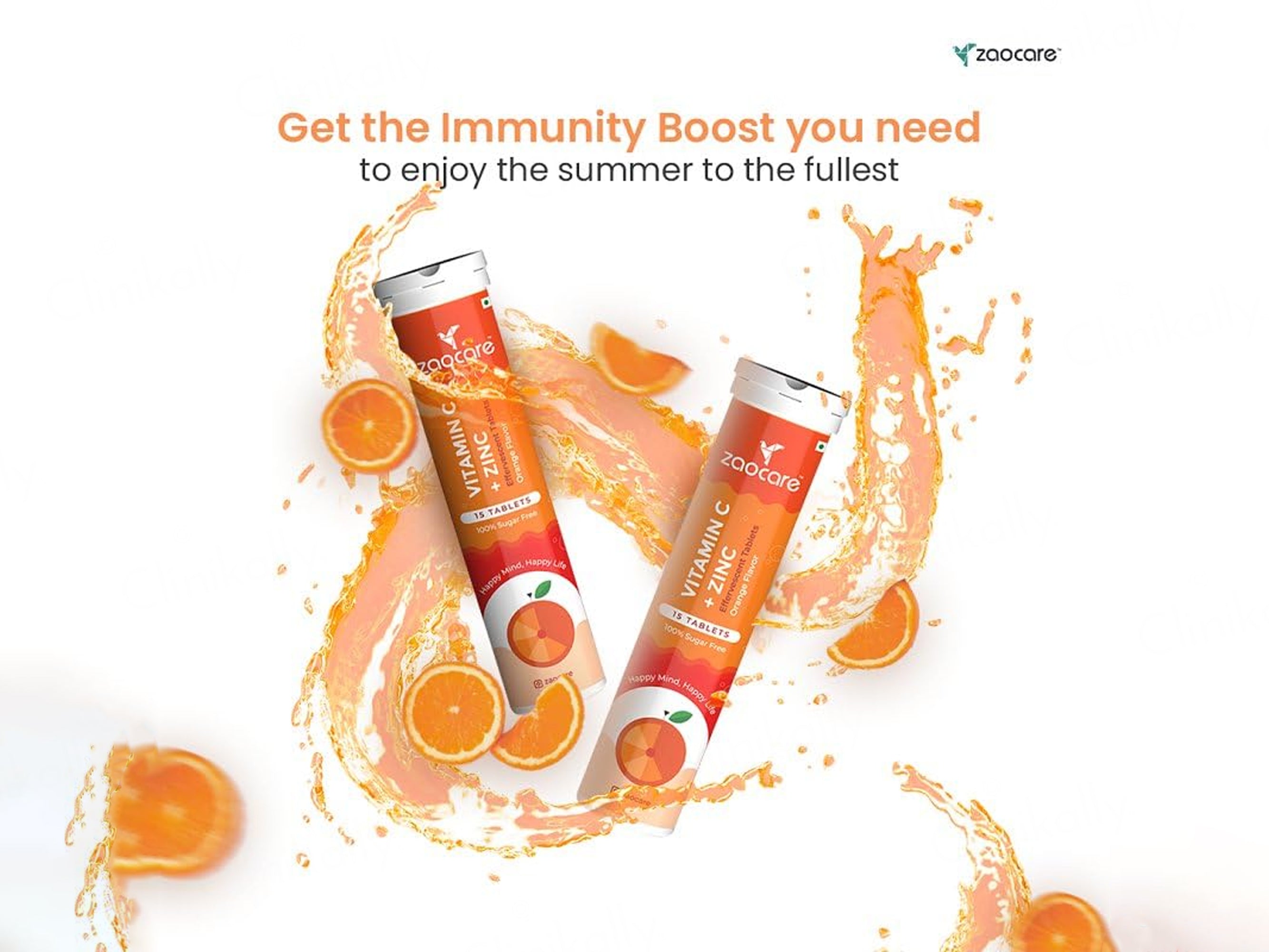 Zaocare Vitamin C + Zinc Effervescent Tablet - Orange Flavour