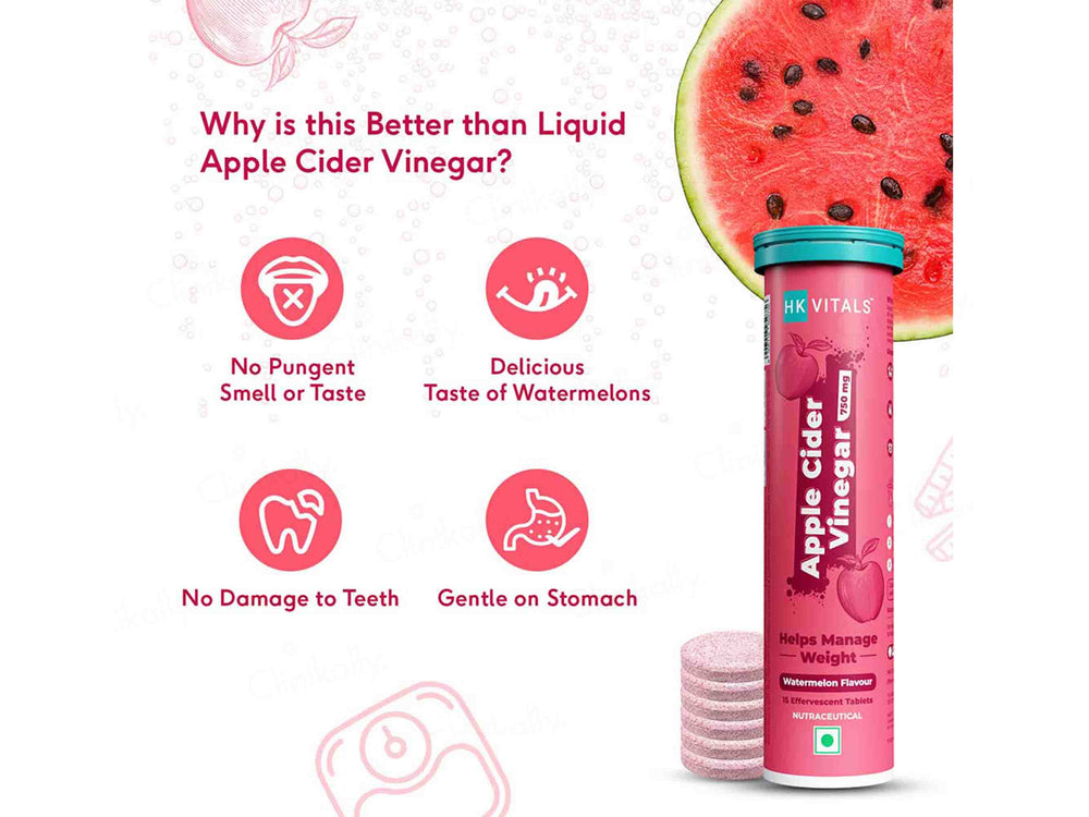 HK Vitals Apple Cider Vinegar 750mg Effervescent Tablet Watermelon Flavour