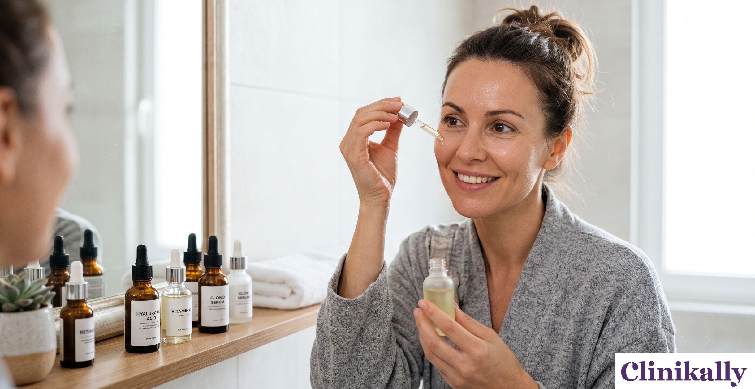 Woman applying face serum in skincare routine
