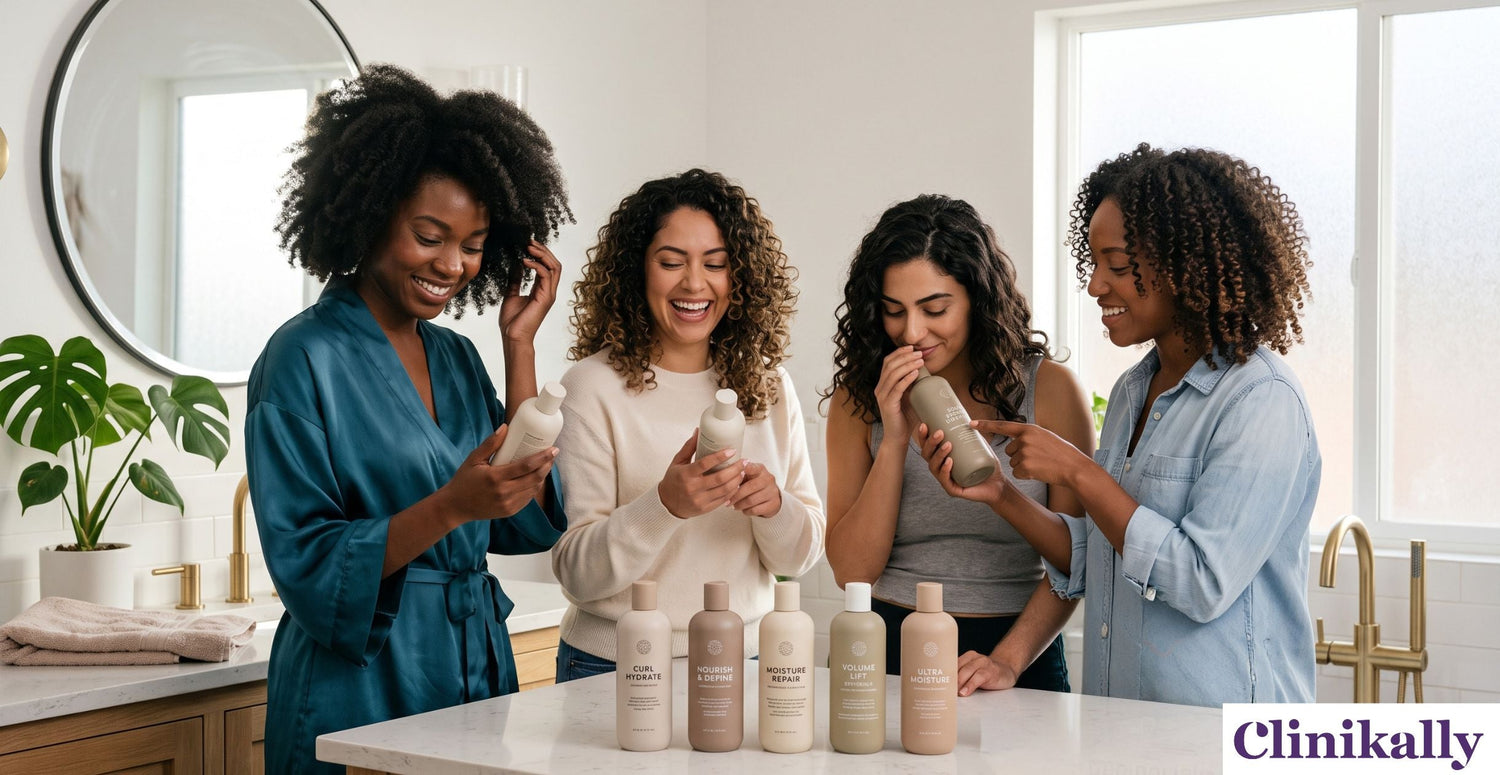 People comparing dermatologist-recommended shampoos for curly hair