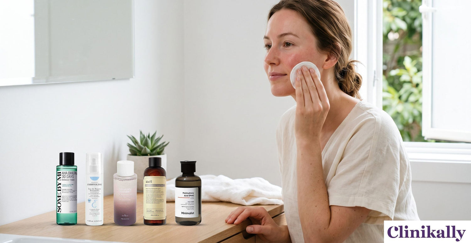Woman applying gentle toner for sensitive skin