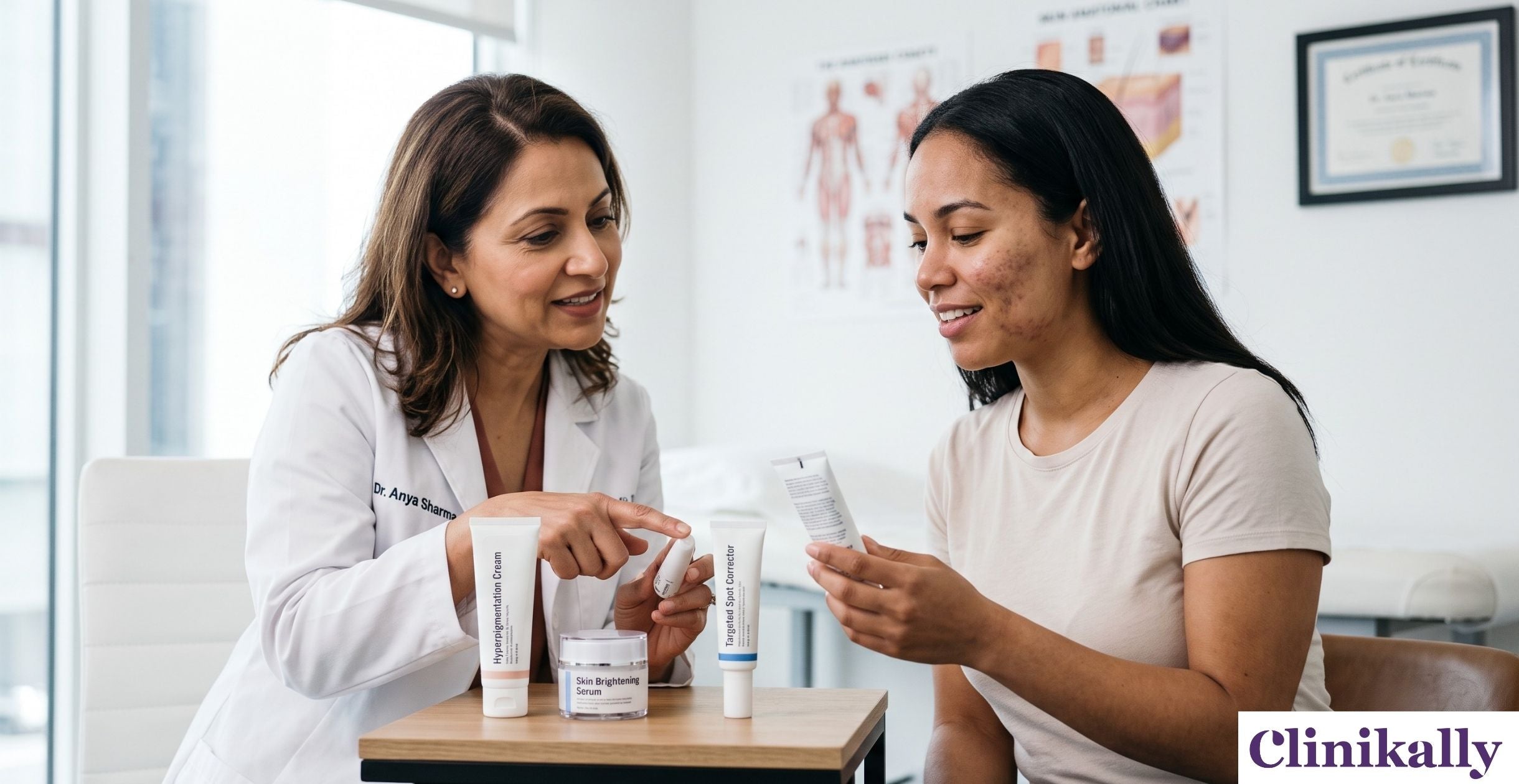Dermatologist recommending creams for hyperpigmentation and dark spots