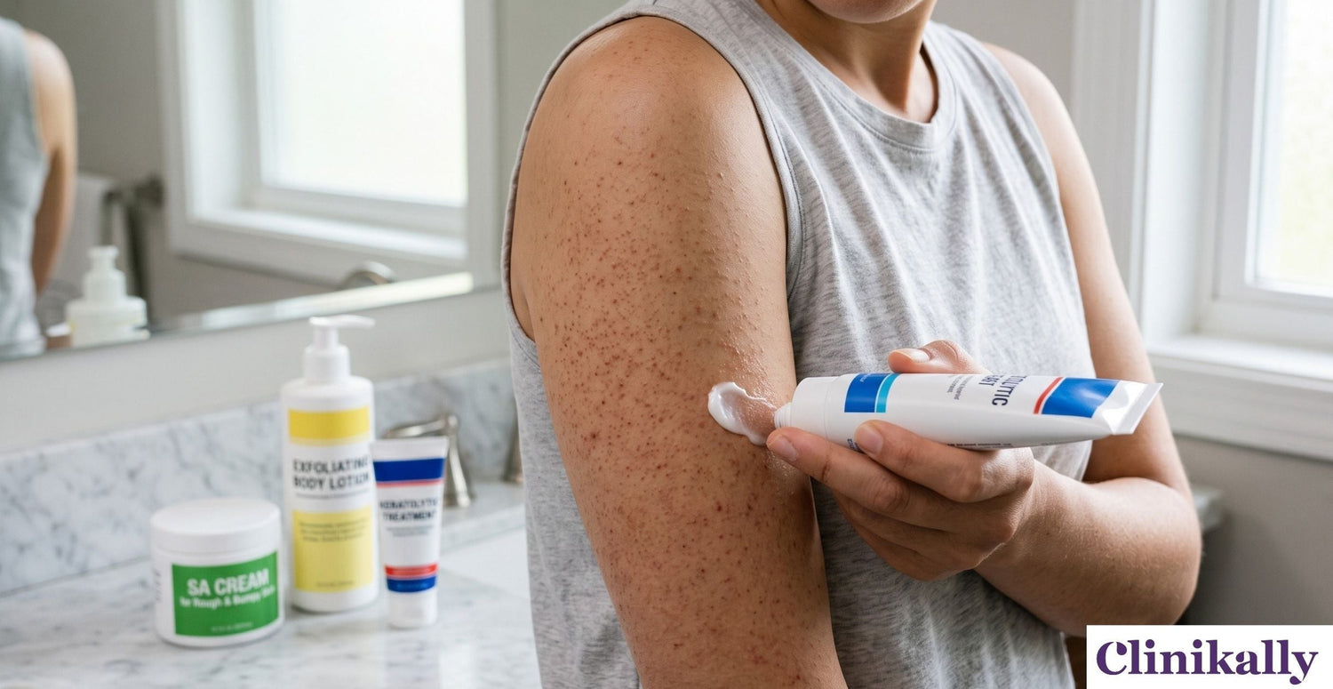 Applying cream to keratosis pilaris