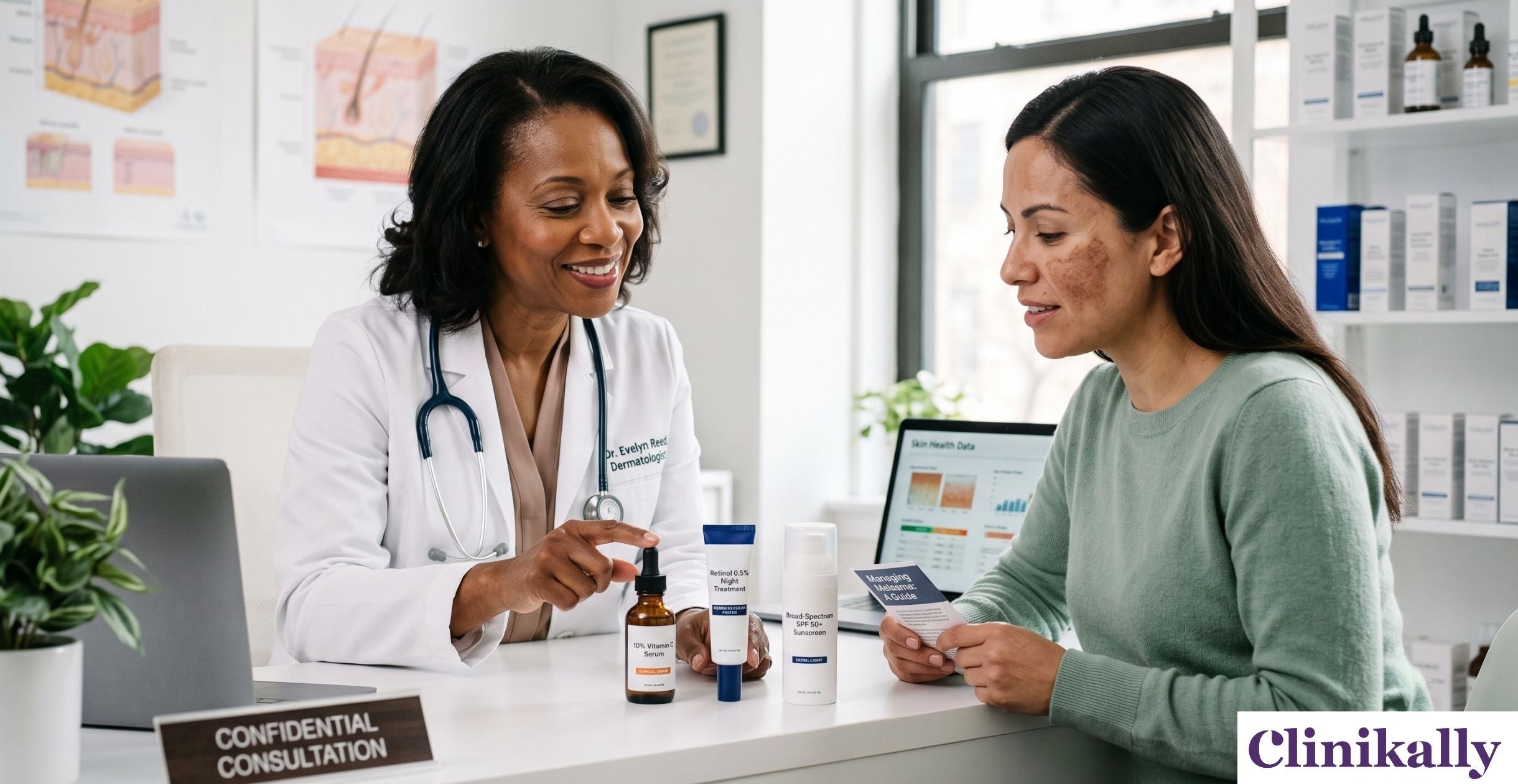 Dermatologist consulting patient for melasma treatment