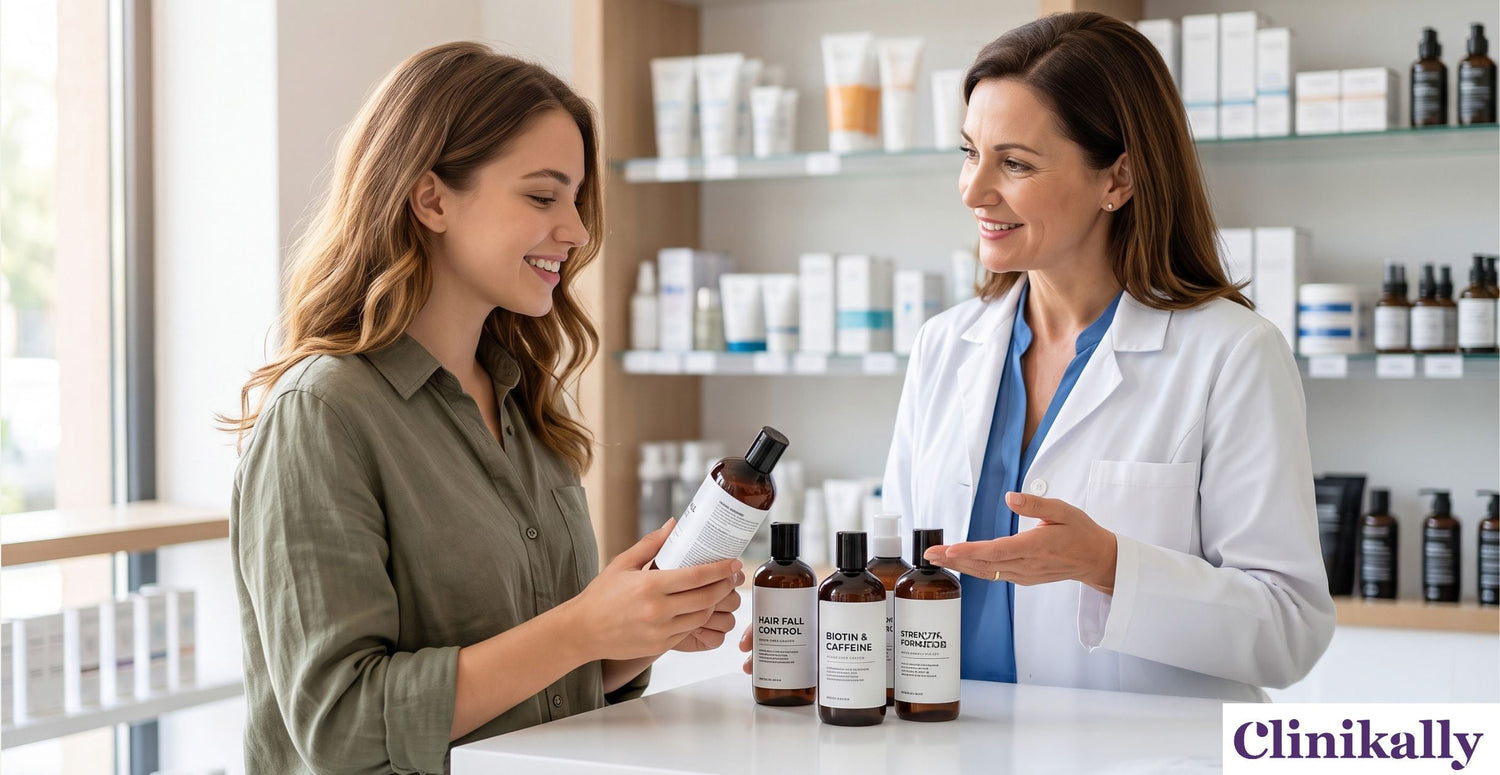 Dermatologist recommending anti-hair fall shampoo for hair loss