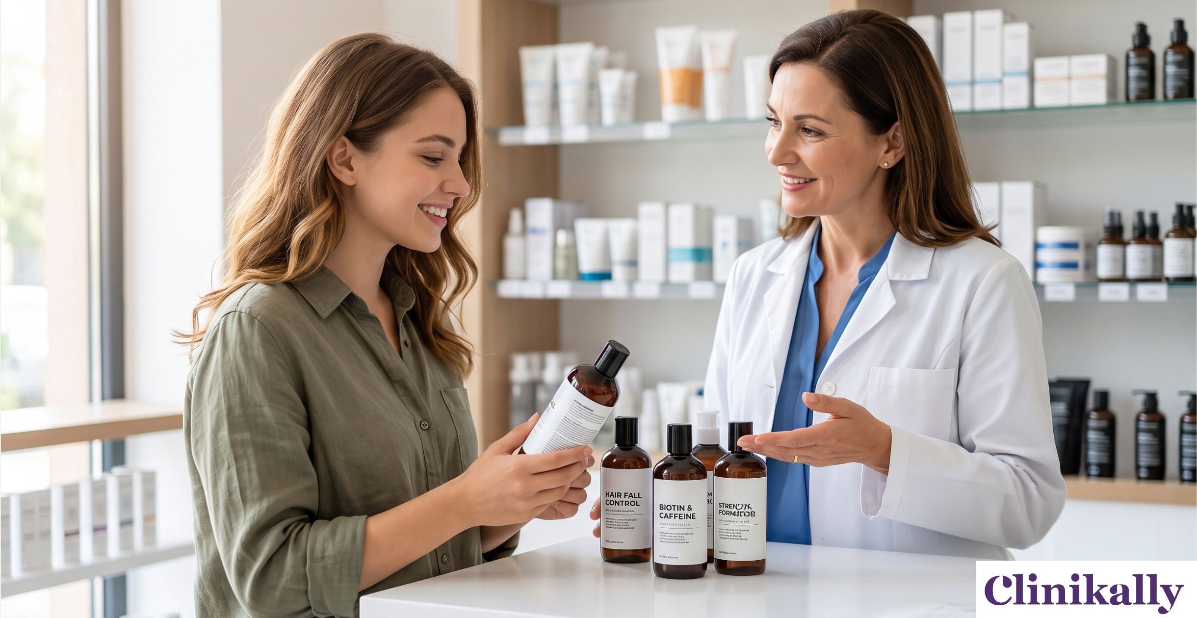 Dermatologist recommending anti-hair fall shampoo for hair loss