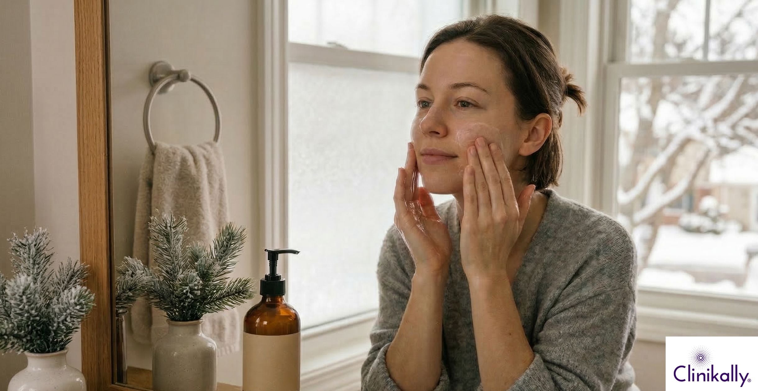 A Girl using a face cleanser