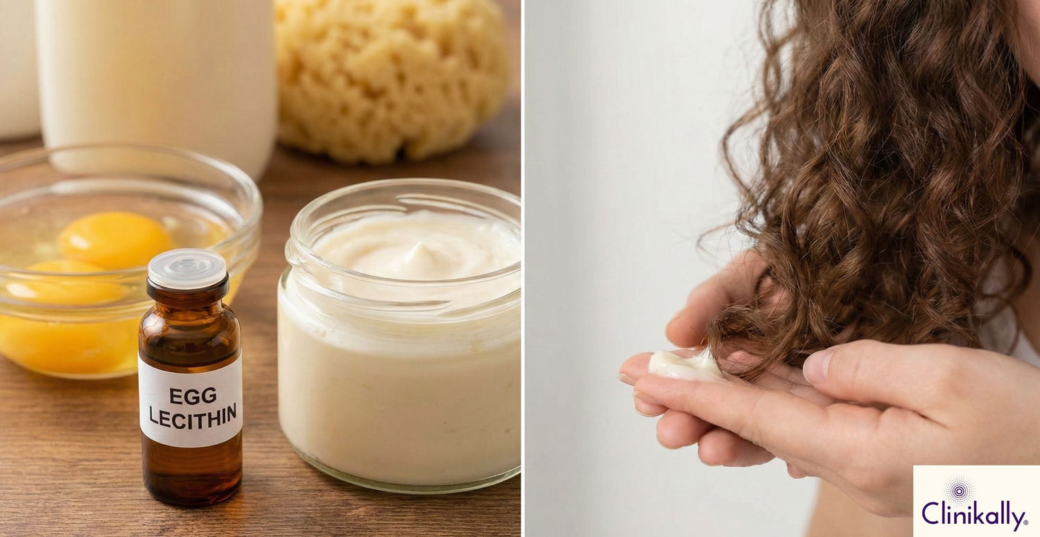 Woman applying egg lecithin product on hair