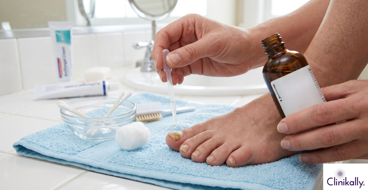 Using dropper treatment on fungal toenail