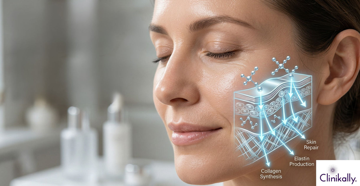 Woman with signal peptide collagen repair overlay