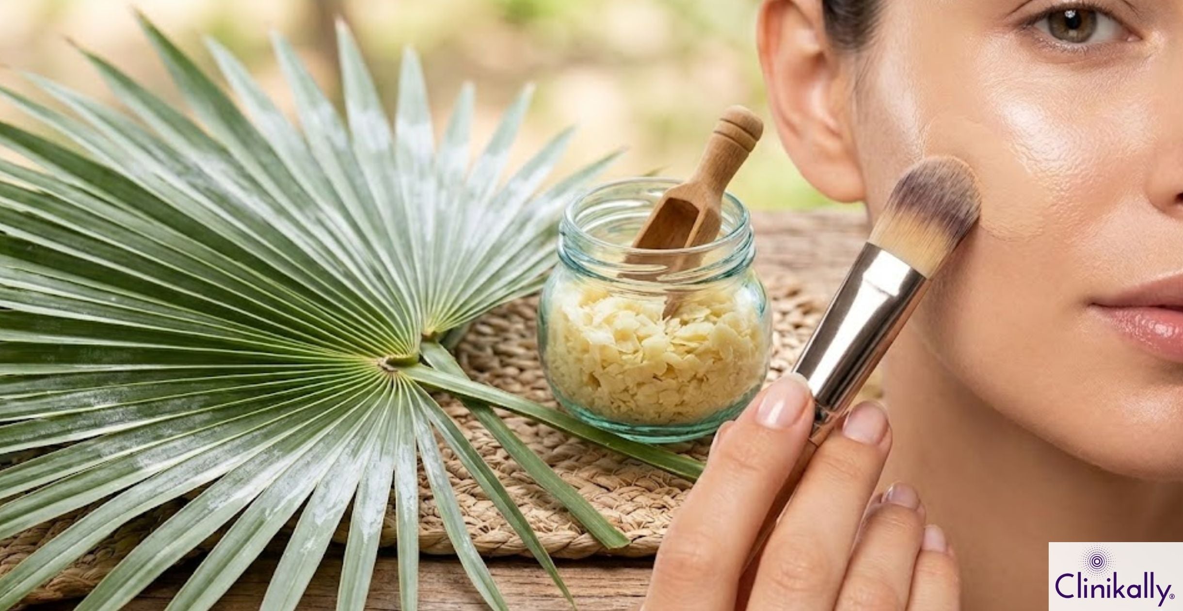 Applying natural wax-based skincare product on face