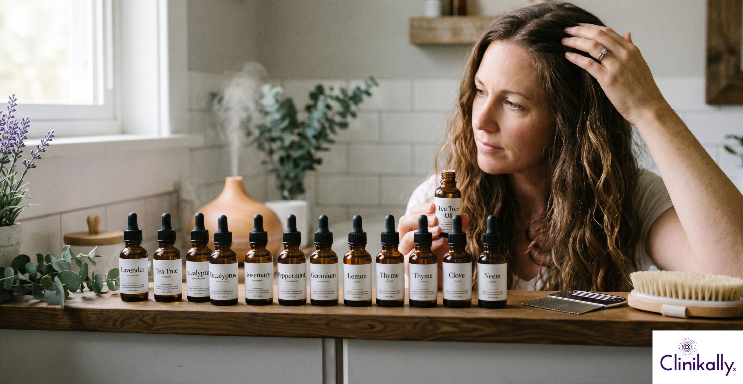 Woman using essential oils for lice care