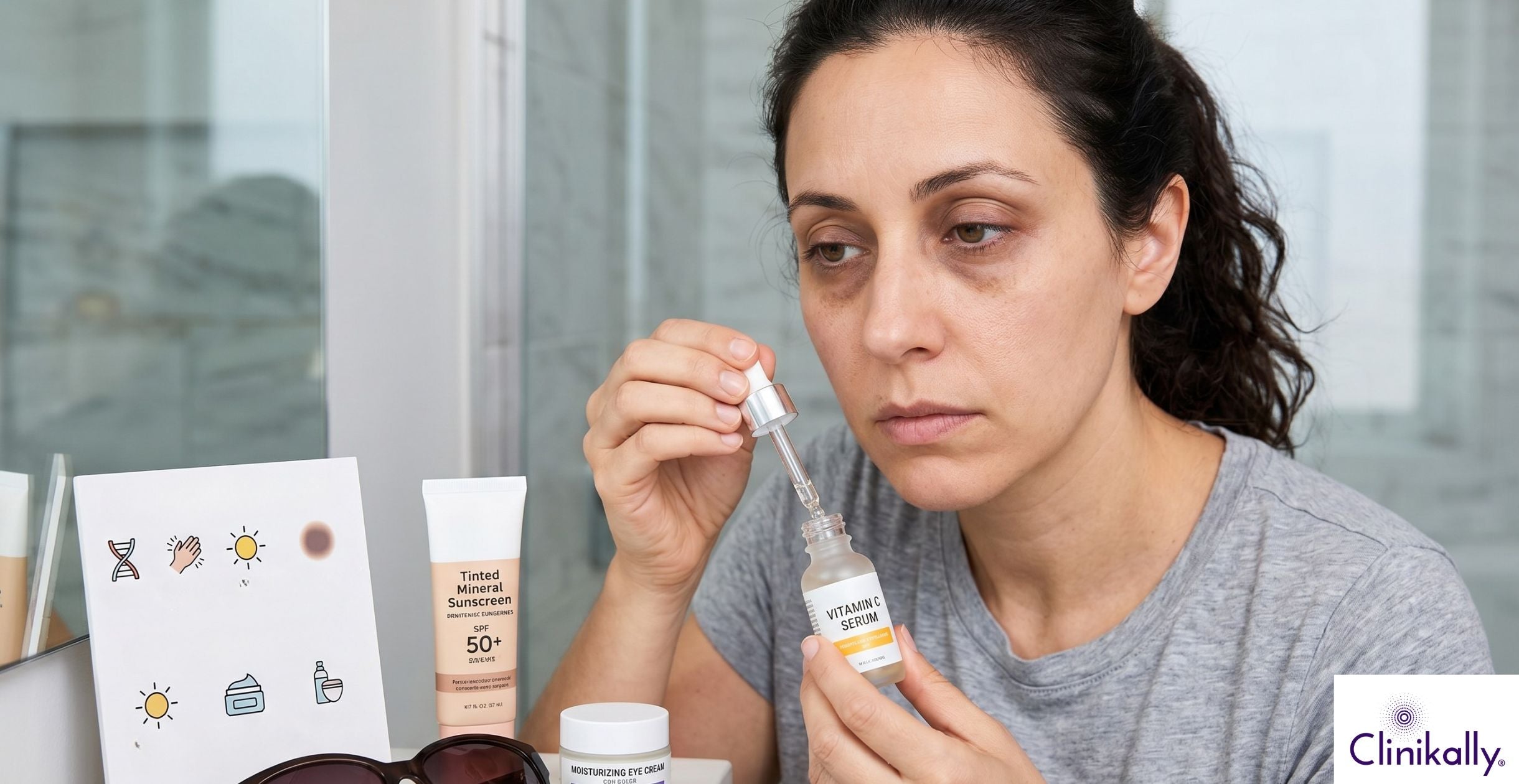 Woman applying serum for dark eyelids