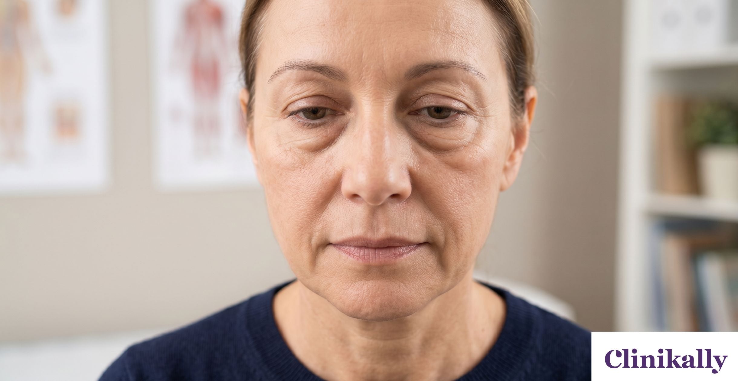 Woman with prominent malar mounds and festoons under her eyes