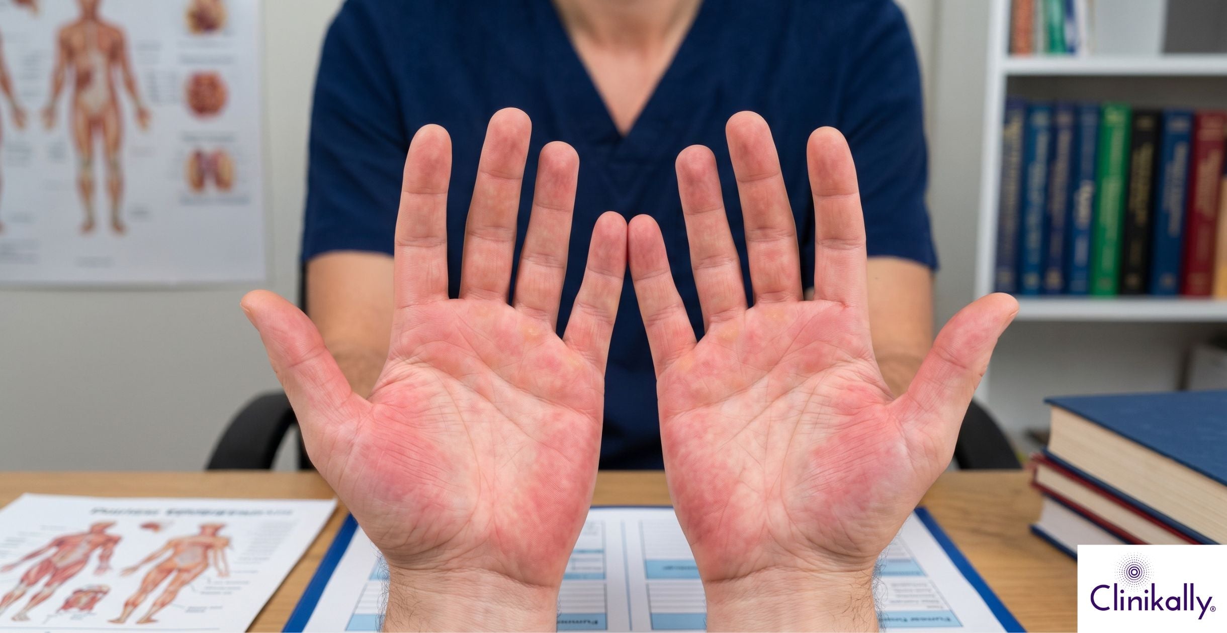 Close-up of red palms linked to palmar erythema