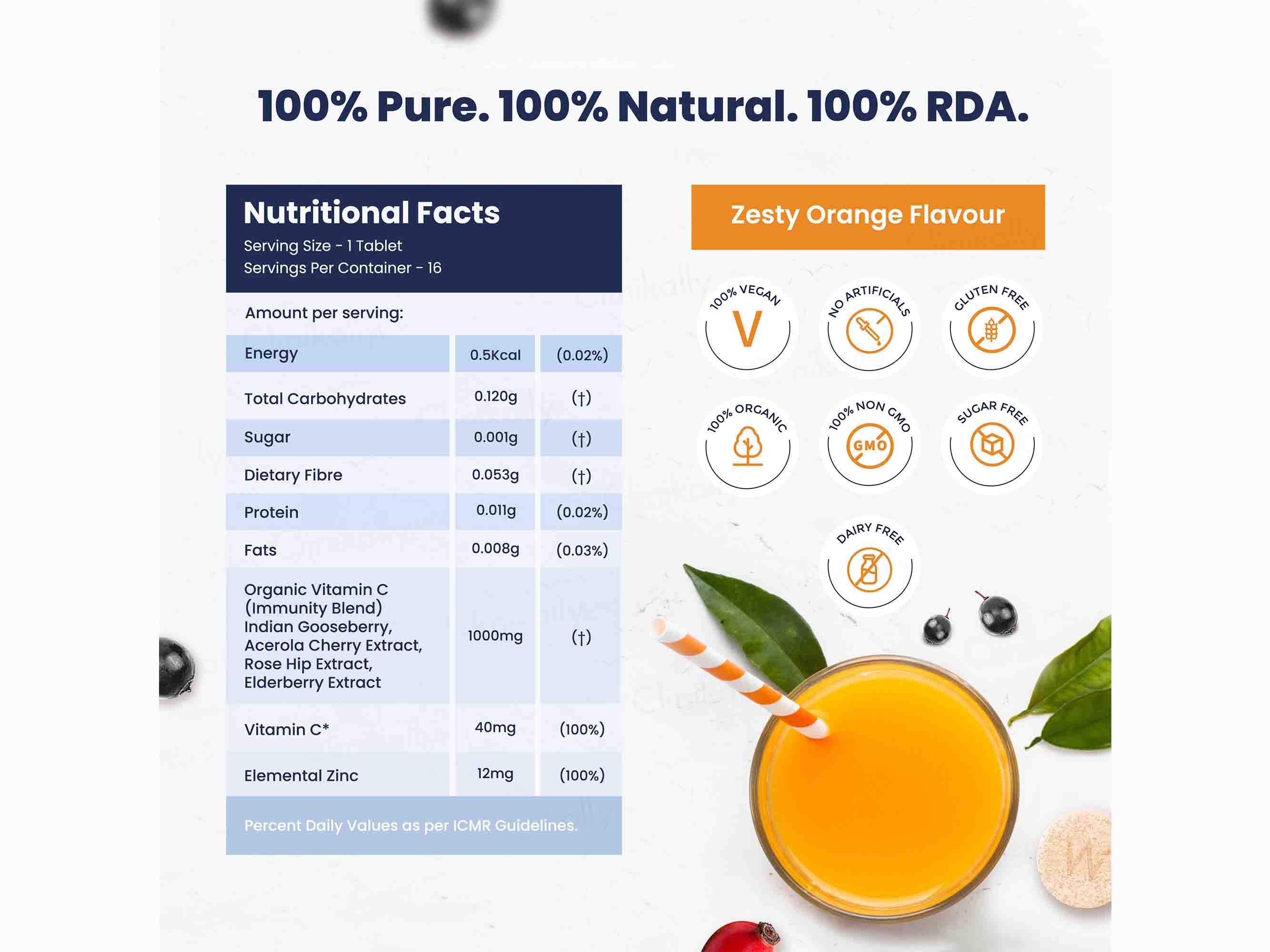 Wellbeing Nutrition Vitamin C + Zinc Tablet - Zesty Orange Flavour-Clinikally