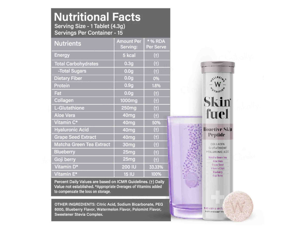 Wellbeing Nutrition Skin Fuel Tablet - Blueberry & Mint Flavour-Clinikally