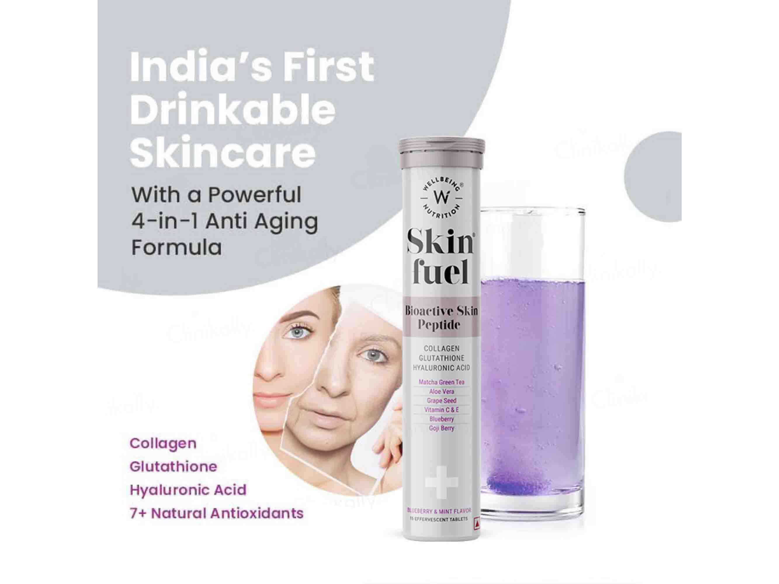 Wellbeing Nutrition Skin Fuel Tablet - Blueberry & Mint Flavour-Clinikally