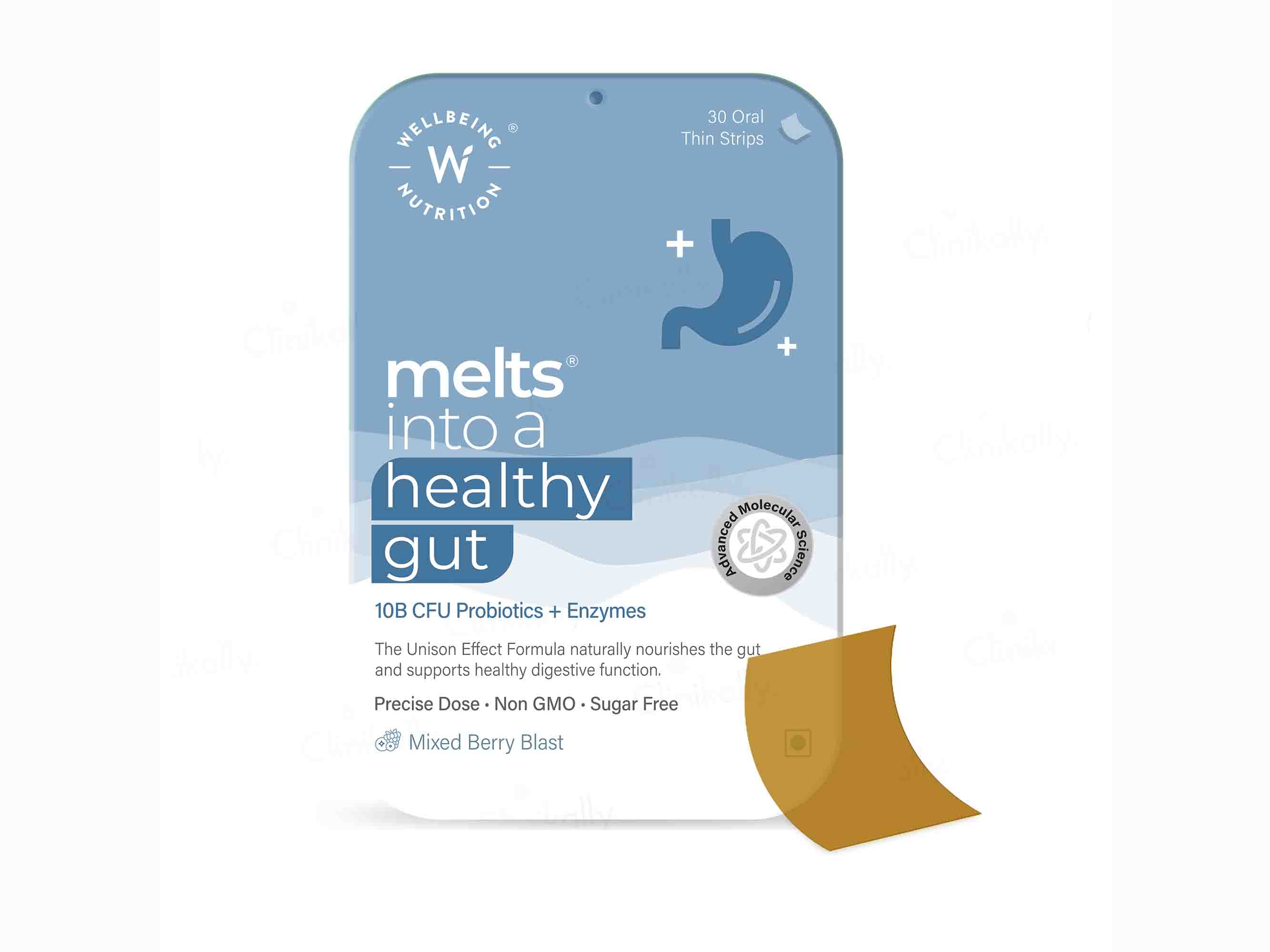 Wellbeing Nutrition Melts Into Healthy Gut Oral Strip - Mixed Berry Blast Flavour-Clinikally