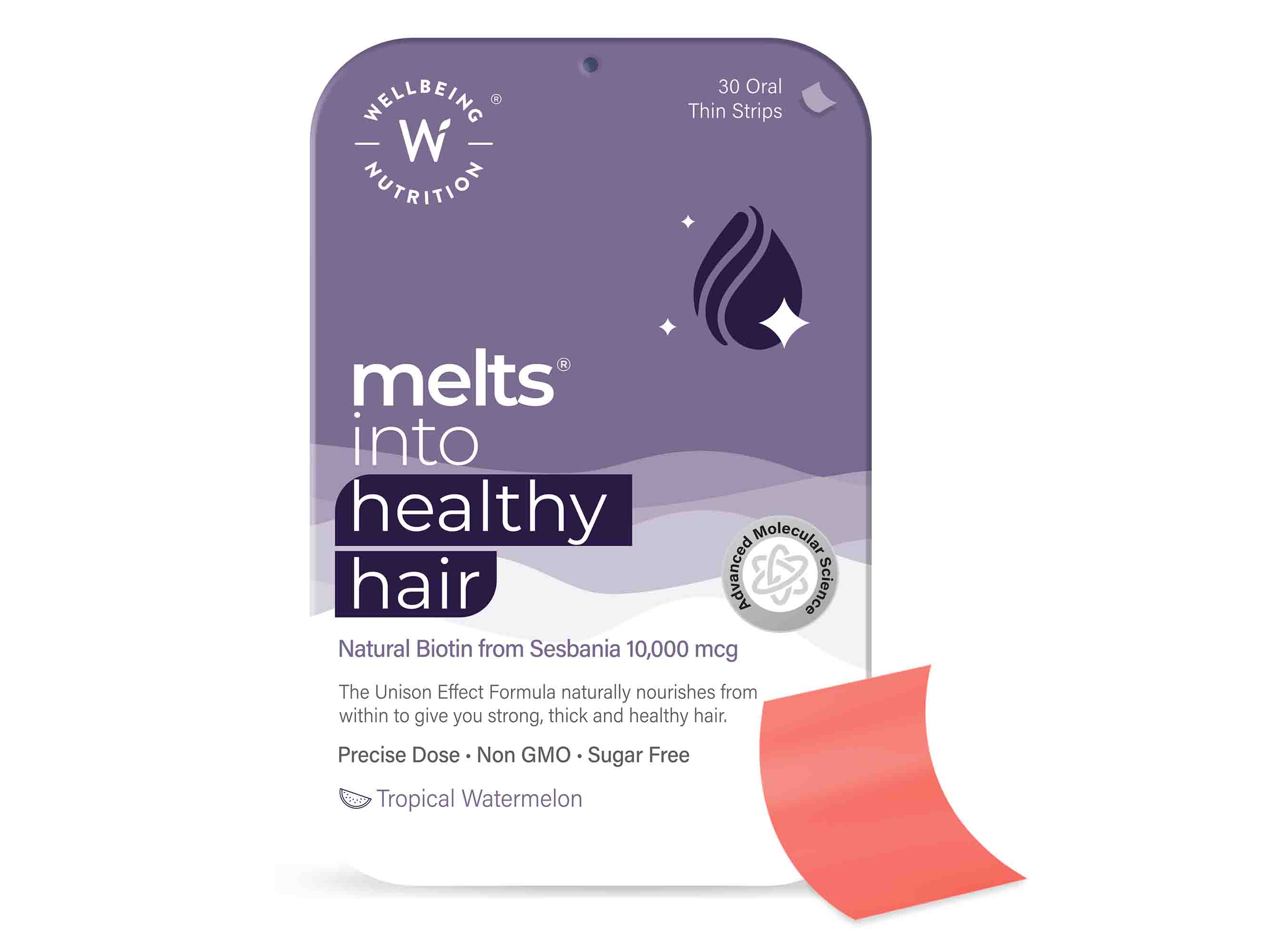 Wellbeing Nutrition Melts Into Healthy Hair Oral Strip - Tropical Watermelon Flavour-Clinikally