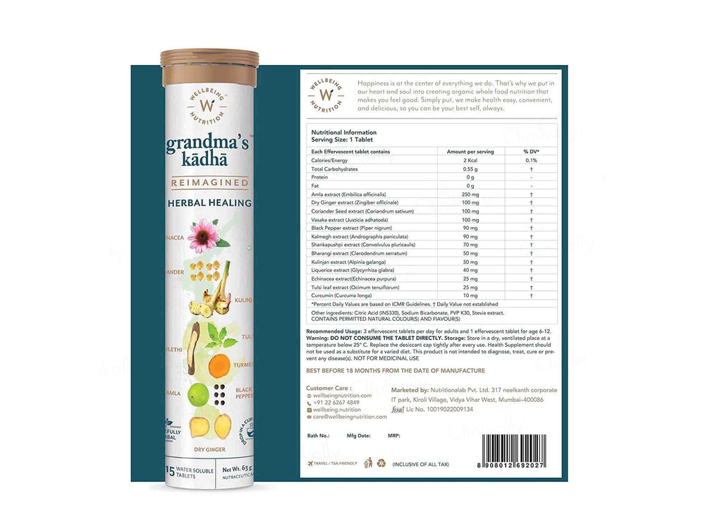 Wellbeing Nutrition Grandma's Kadha Herbal Tablet - Clinikally