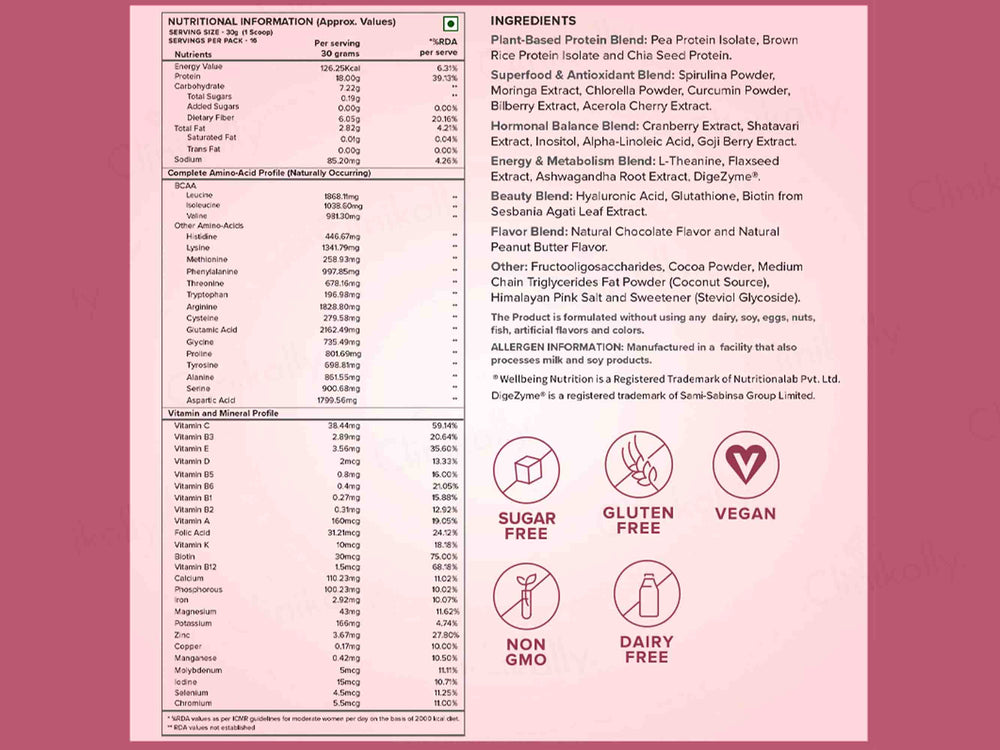 Wellbeing Nutrition Her Superfood Plant Protein Powder For Women - Chocolate Peanut Butter Flavour-Clinikallly