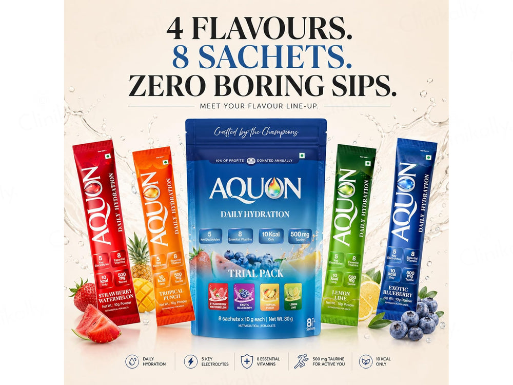 AQUON Daily Hydration Electrolyte Drink Mix Powder Trial Pack (4 Flavours)