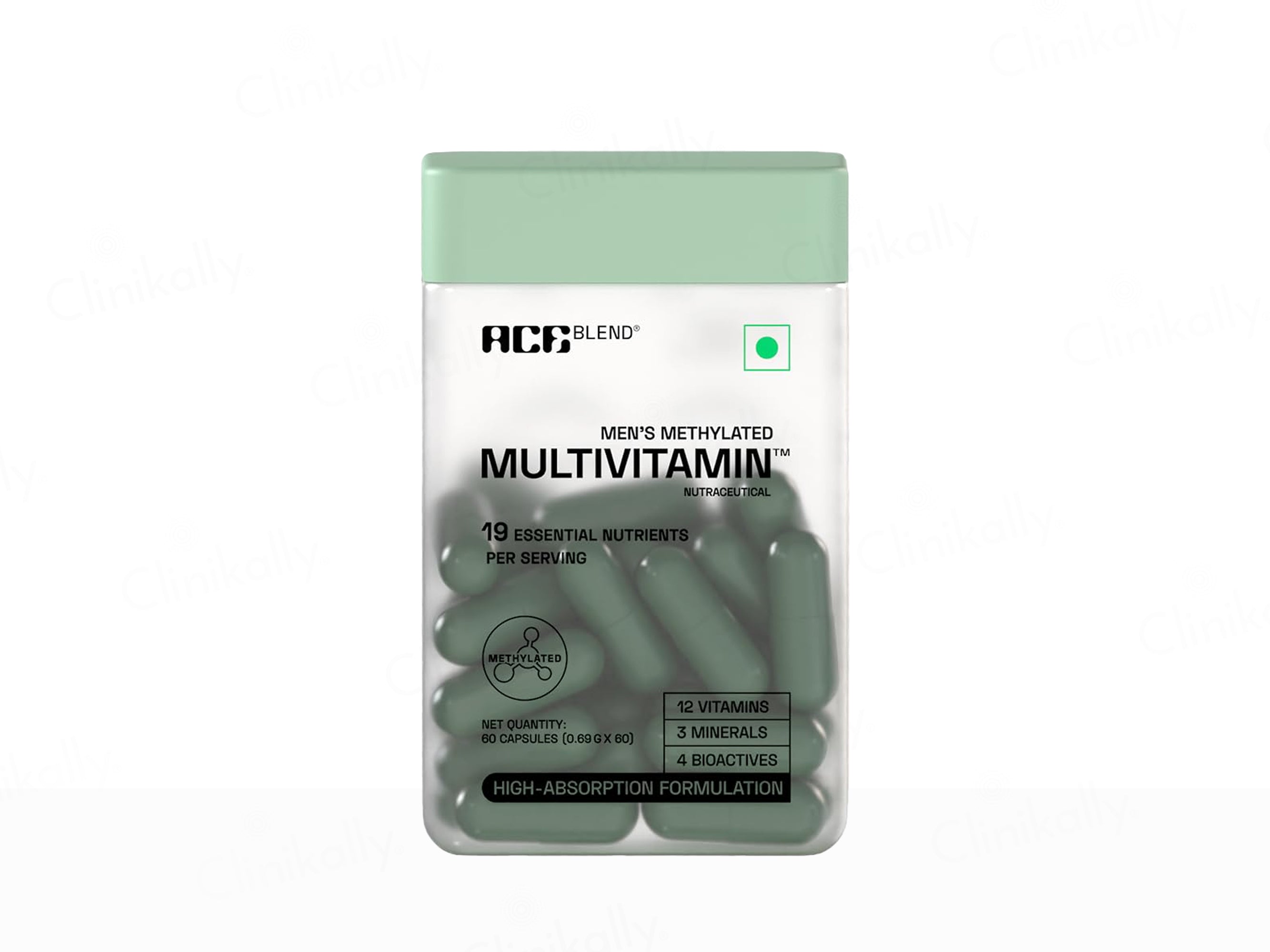 Ace Blend Men's Methylated Multivitamin Health Supplement Veg Capsule