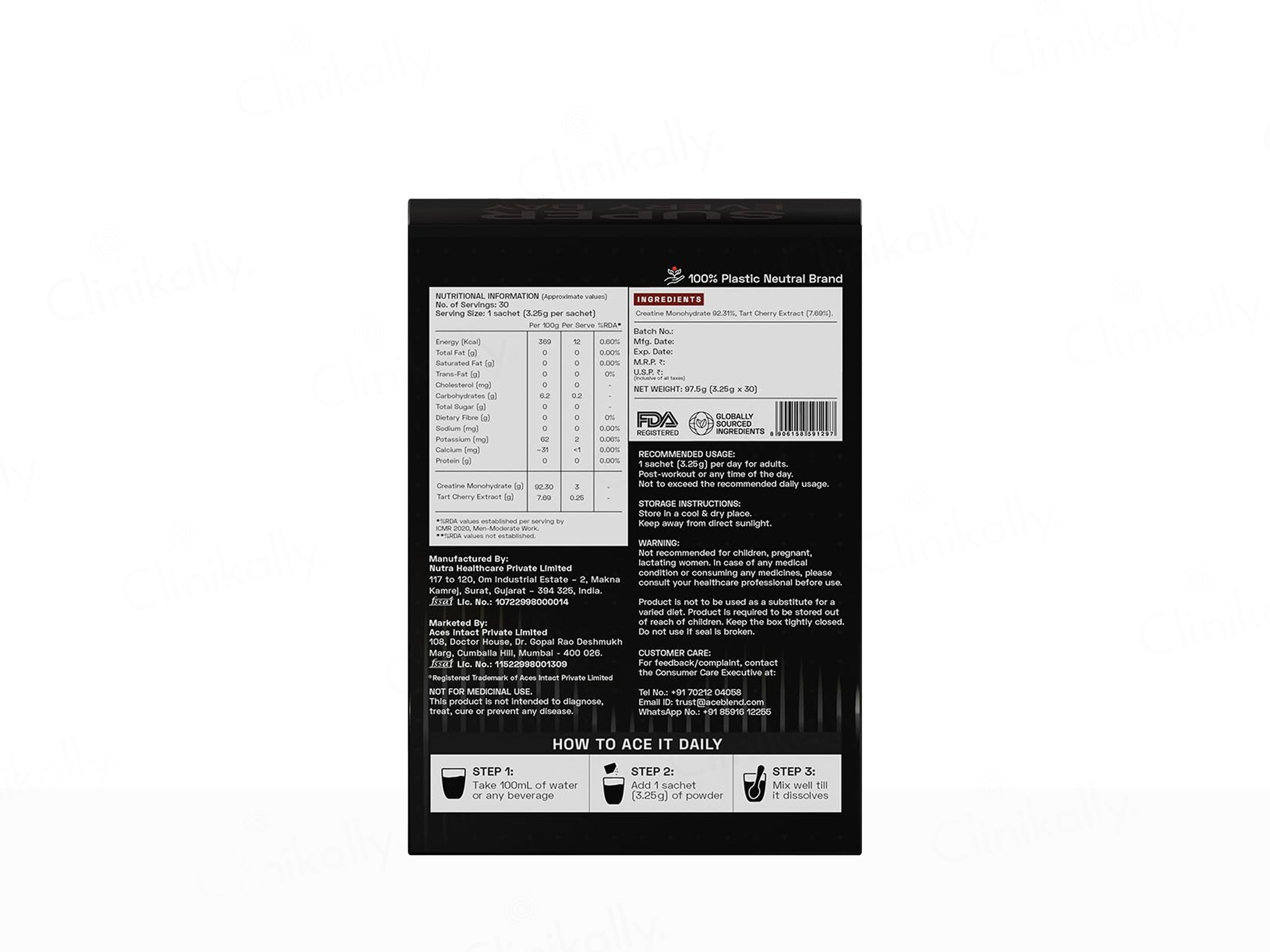 Ace Blend Rise Creatine Monohydrate Powder - Unflavoured