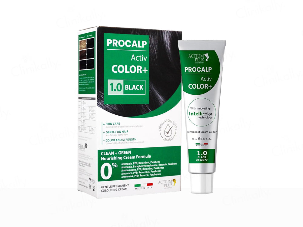 Actium Plus Procalp Activ Color+ Nourishing Gentle Permanent Colouring Cream Kit - 1.0 Black