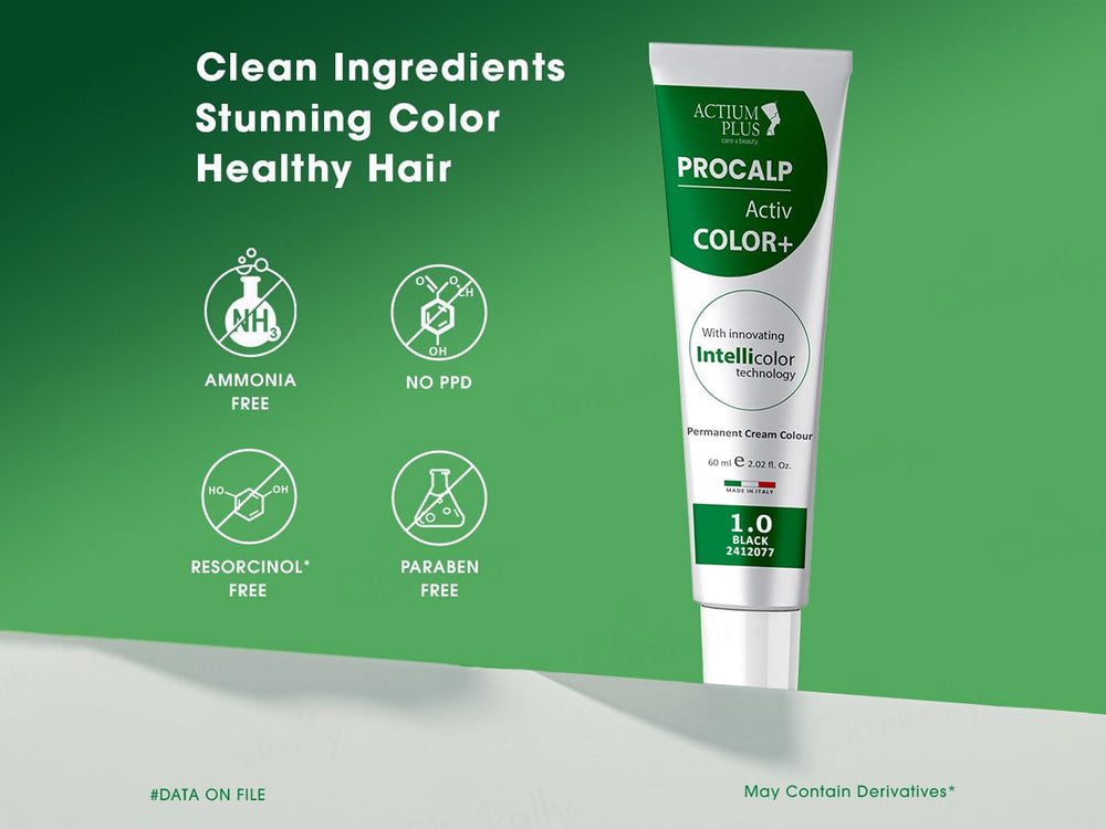 Actium Plus Procalp Activ Color+ Nourishing Gentle Permanent Colouring Cream Kit - 1.0 Black