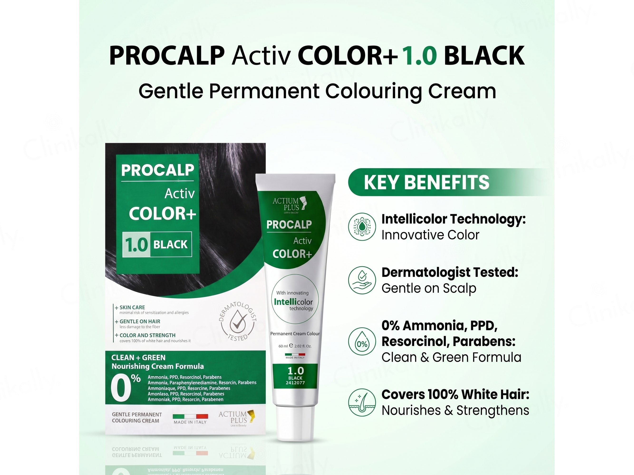 Actium Plus Procalp Activ Color+ Nourishing Gentle Permanent Colouring Cream Kit - 1.0 Black