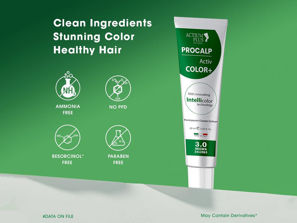 Actium Plus Procalp Activ Color+ Nourishing Gentle Permanent Colouring Cream Kit - 3.0 Brown