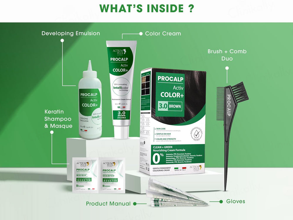 Actium Plus Procalp Activ Color+ Nourishing Gentle Permanent Colouring Cream Kit - 3.0 Brown
