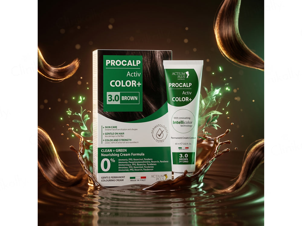 Actium Plus Procalp Activ Color+ Nourishing Gentle Permanent Colouring Cream Kit - 3.0 Brown