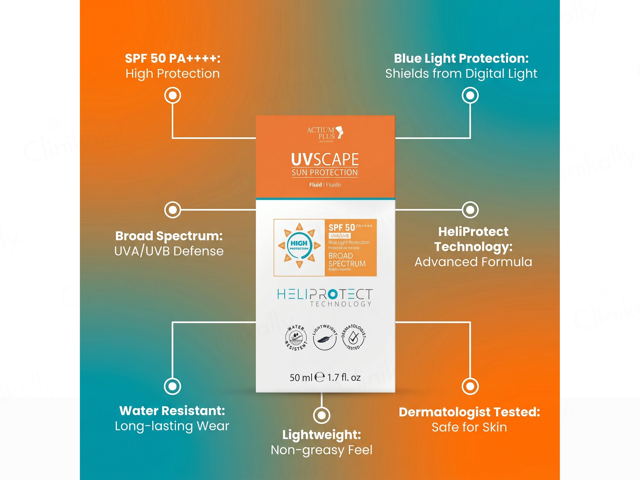 Actium Plus UVscape Sun Protection Broad Spectrum Fluid Sunscreen SPF 50 PA++++