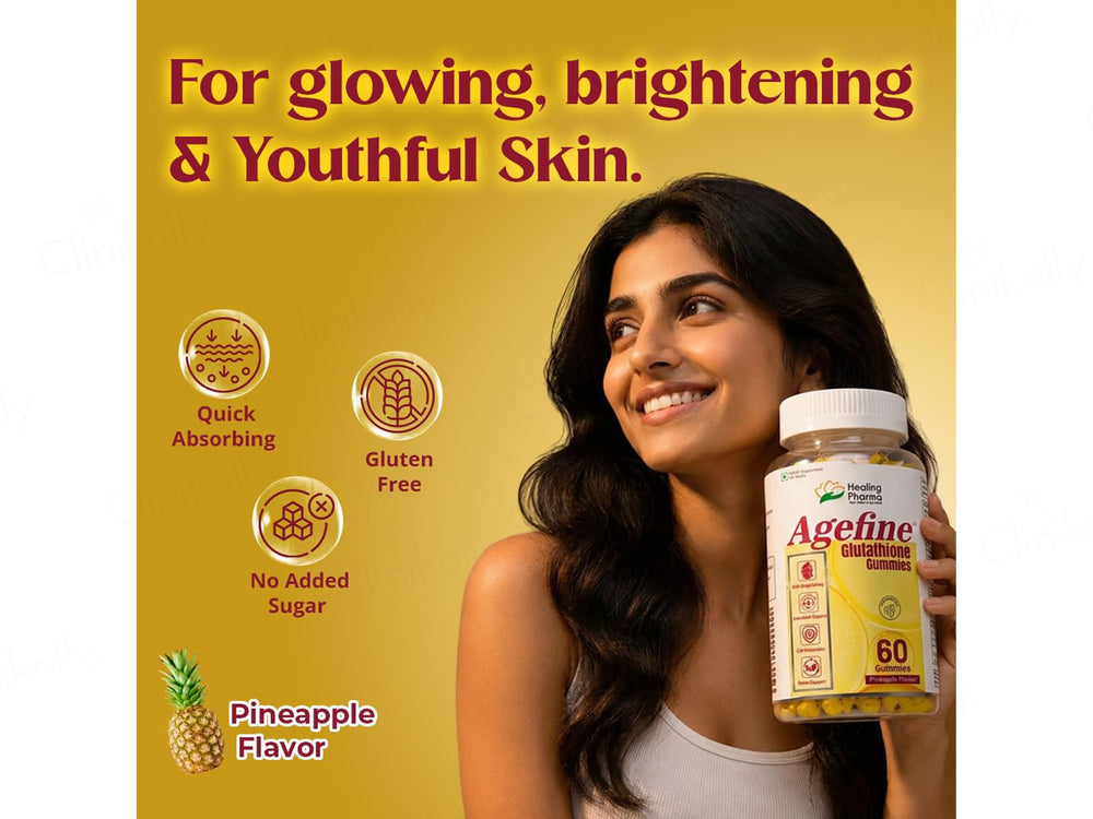 Agefine Glutathione Skin Brightening Gummies - Pineapple Flavour